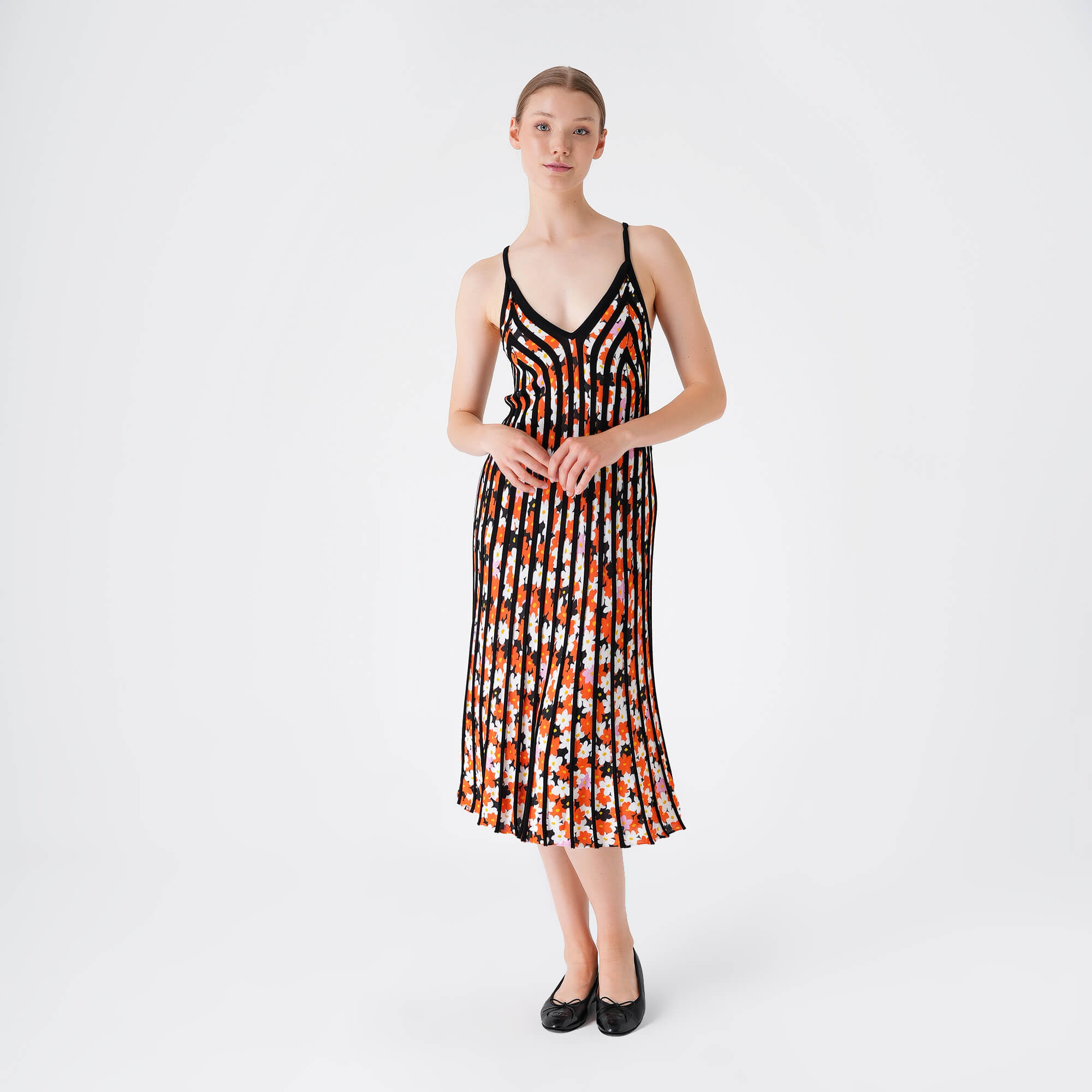 Kenzo - Orange Floral & Black Striped Dress